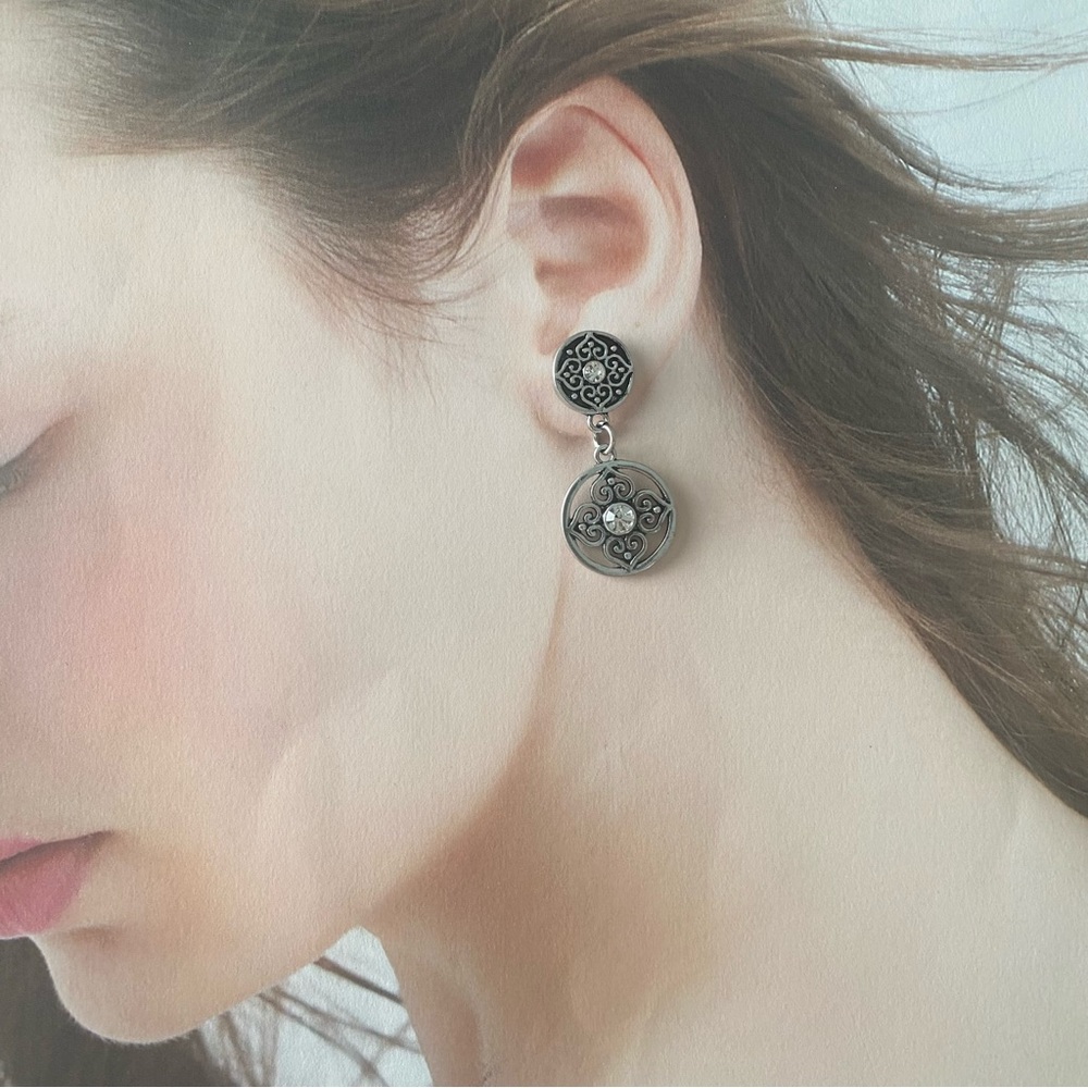 3/$20 Silver-Tone Filigree Drop Earrings with Clear Crystal Accents - Picture 2 of 4